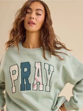 Altar’d State Mint Green 'PRAY' Crewneck Sweatshirt